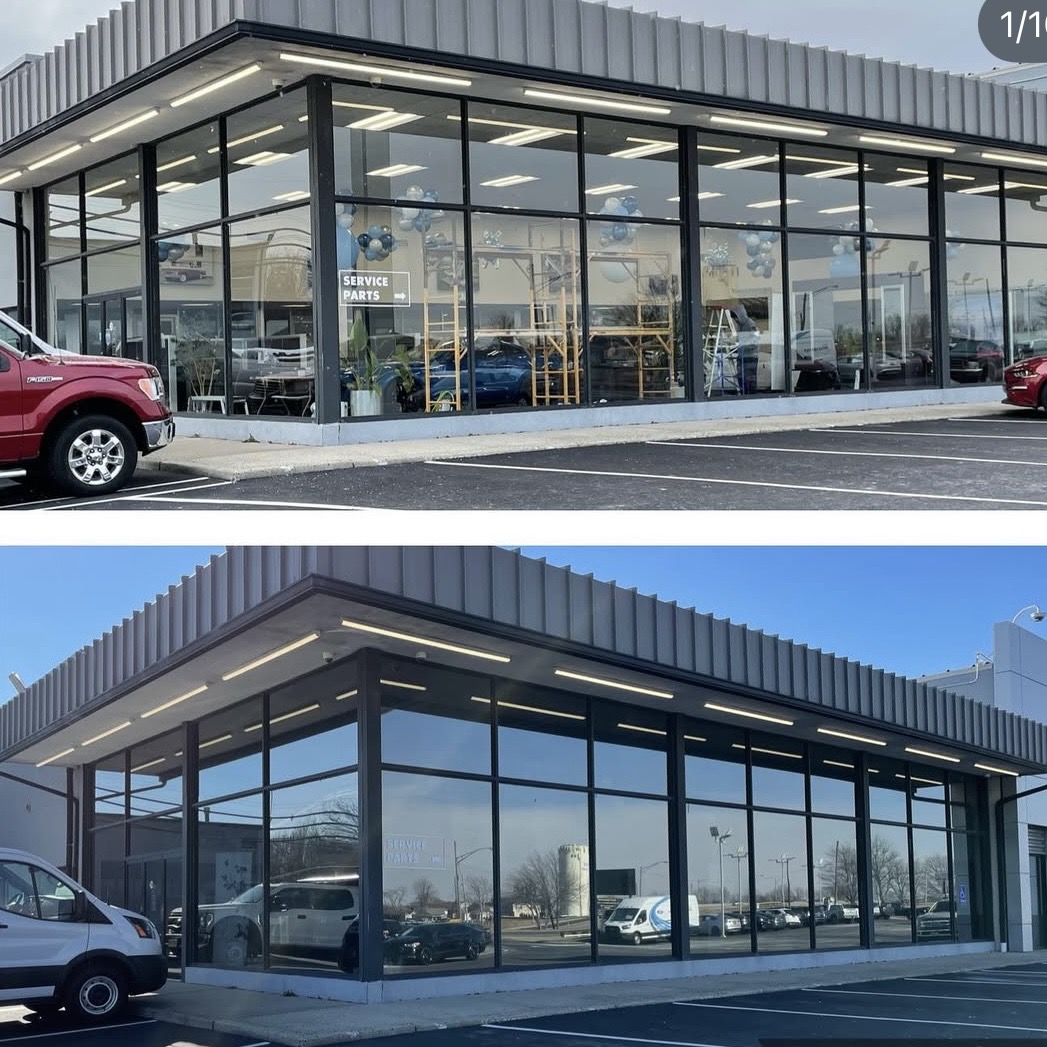 Commercial building with large tinted windows, showcasing professional commercial window tinting in Monmouth County NJ